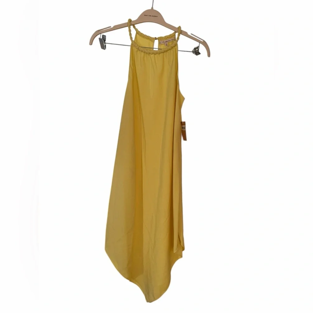 NWT Rachel Roy Asymmetric Sunflower Yellow Halter Dress Feminine Dainty - Picture 2 of 7